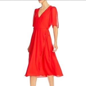 Alice + Olivia Suri Flutter Sleeve Wrap Dress in Bright Poppy Size 0 BNWT